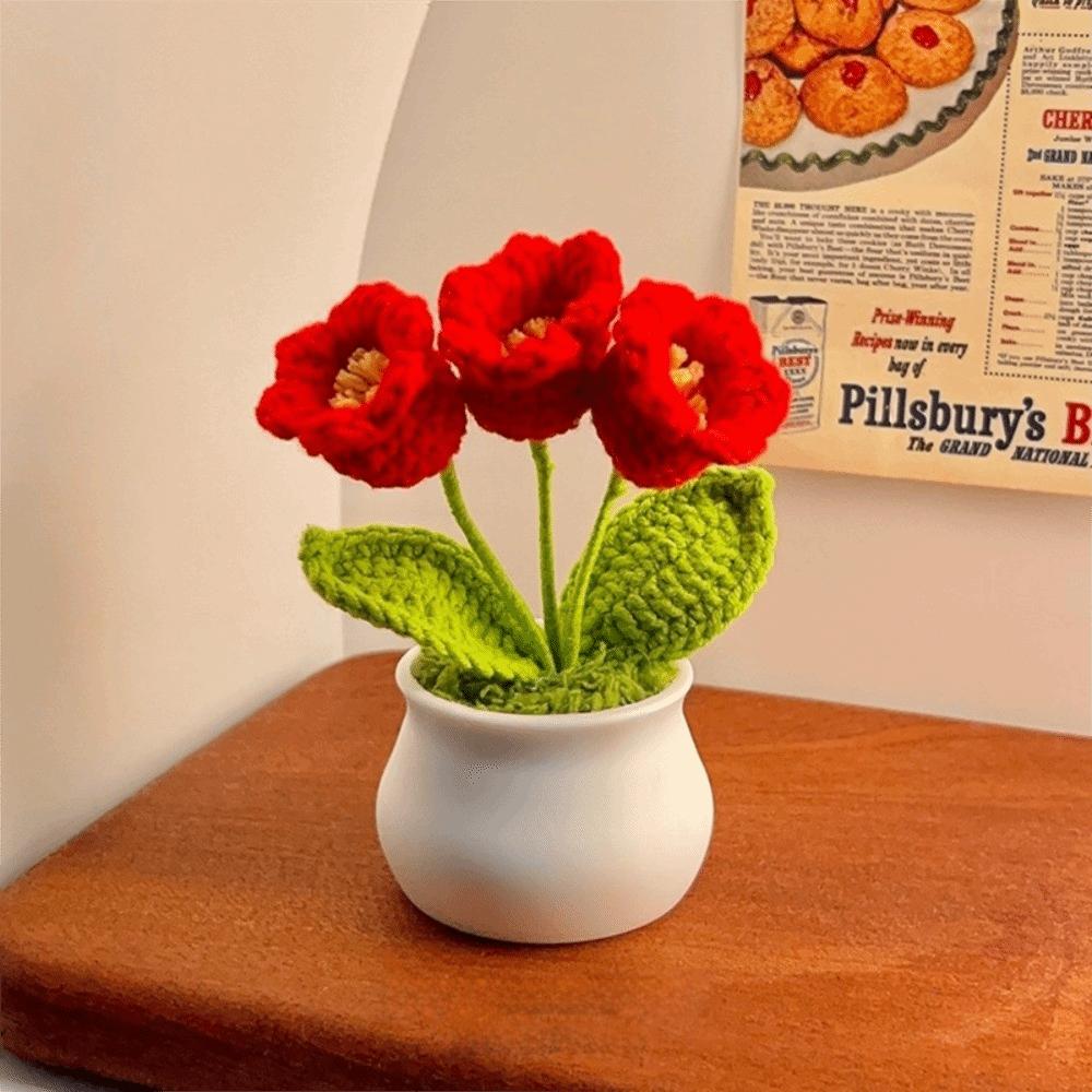 Hand Knitted Crochet Flower Doll Potted Plant Handmade Sunflower Potato Doll Artificial Flower Forget-me-not Wool Knitting Doll