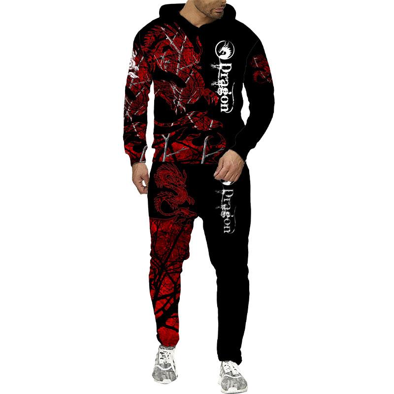 Мужской свитшот с 3D принтом дракона, комплект с капюшоном, мужской спортивный костюм/пуловер/куртка/брюки, спортивная одежда, весенне-осенний мужской костюм