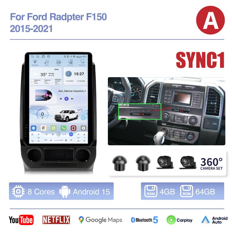 14,5-дюймовый Android 15, 8-ядерный, для Ford Radpter F150 2015 - 2025, Автомобильный мультимедийный видеоплеер, GPS-навигация, Автомагнитола, Carplay, 360