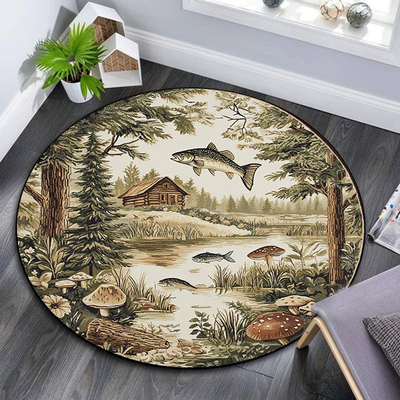 Fish Lake Round Area Rug,Carpet Rug for Living Room Bedroom Sofa Playroom Decor,Non-slip Floor Mat