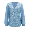 Womens Sequin Tops V Neck Sparkly Glitter Blouses Loose Long Sleeve Holiday Evening Party Shiny Dressy Shirts