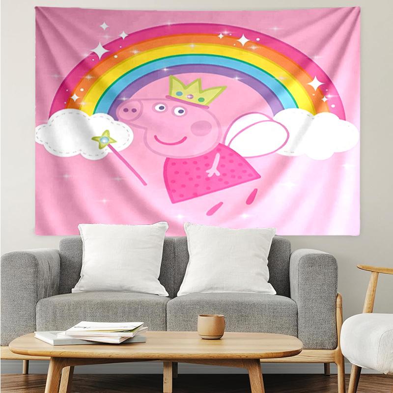 1PC Princess Peppa Tapestry, Unique Design Tapestry, Suitable for Bedroom,Livingroom, Playroom,Heartwarming Holiday Gifts