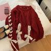 Women's Fall and Winter Christmas Twist Tie Sweater Sweet Bow Knit Top