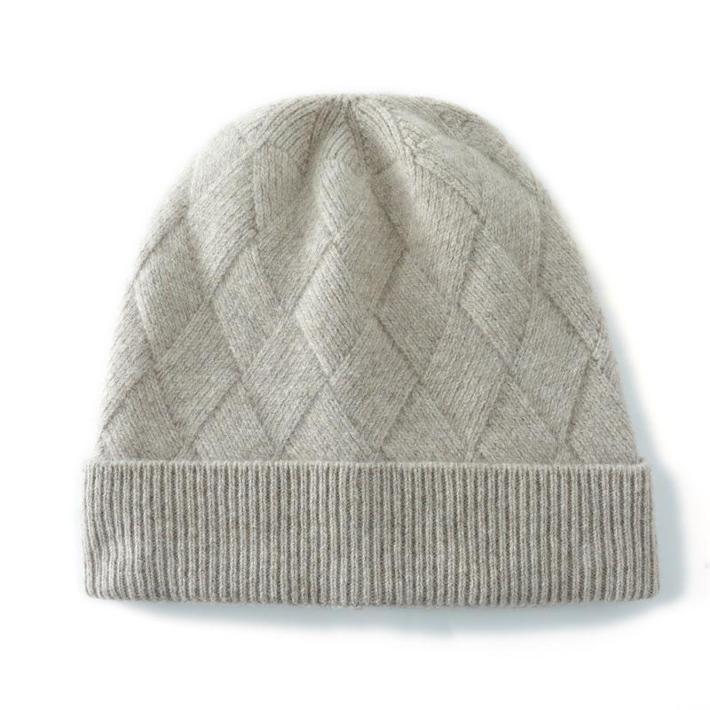 % Merino wool knitted wool hat, seat knitted, thickened thermal bag head hat, universal cold hat for men and women