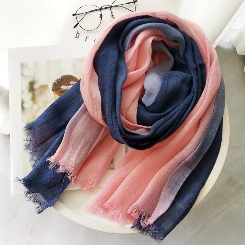 Scarf Autumn and Winter New Japanese Korean Striped Pure Color Cotton Linen Scarves for Women Muslim