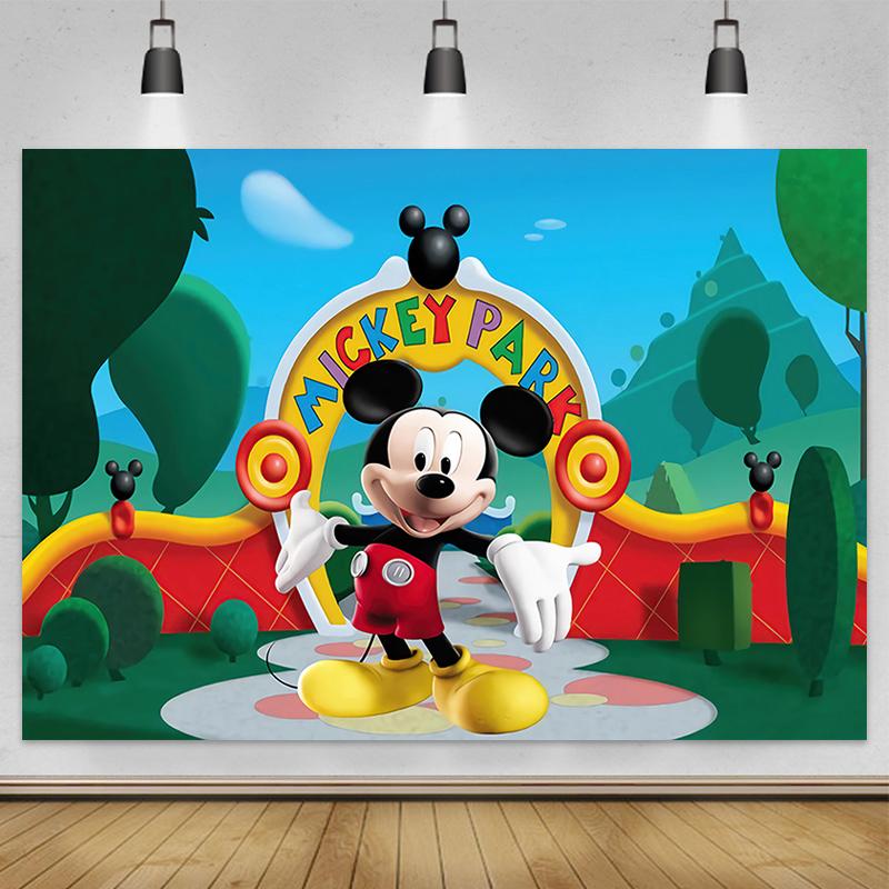 Фон для семейной фотографии с Микки Маусом из мультфильма Disney, Баннер для вечеринки в честь Дня Рождения, Украшение для Baby Shower, Реквизит для фотографии