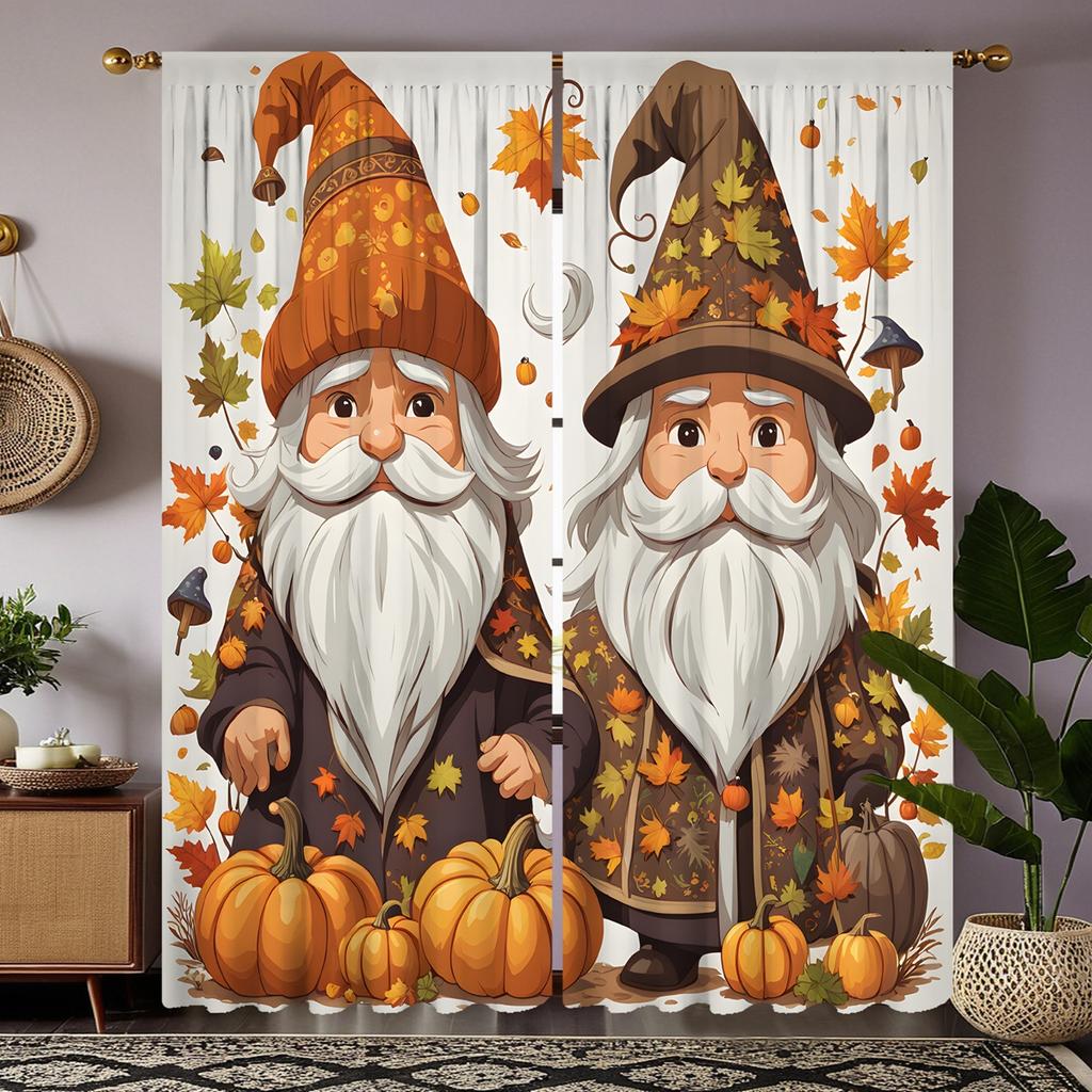 2 предмета с длинной шляпой HD Harvest Festival Декоративная занавеска с изображением тыквы и кленового листа Желтая завязка с цифровой печатью Главная