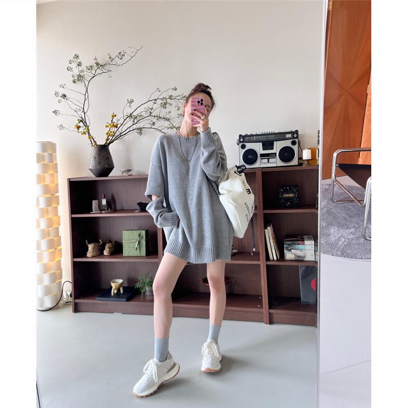 Loose Mid Length Niche Zipper Design Long Sleeved Woolen Sweater for Women Design Sense Niche Round Neck Pullover Sweater Top