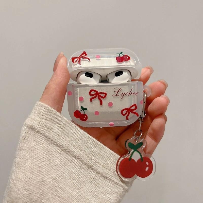 Luxury Crystal Cherry Pendant For Apple AirPods Pro 3 Case Bluetooth Earphone Cover For Airpods 4 3 2 1 Pro2 Cover Protect Case