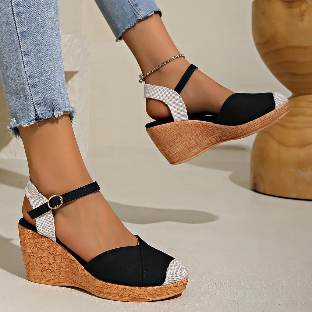 Новые женские сандалии на платформе, женская обувь, летние эспадрильи на танкетке, высокие каблуки, повседневные туфли с ремешком на щиколотке, разноцветные туфли для женщин
