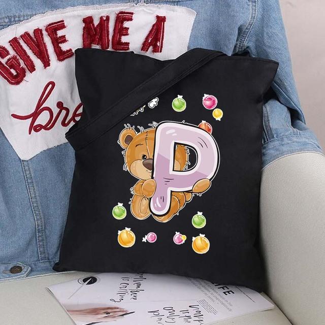 Женская парусиновая сумка-шоппер Harajuku, женская сумка большой вместимости, классическая винтажная сумка на плечо, милая сумка с узором медведя, большая сумка