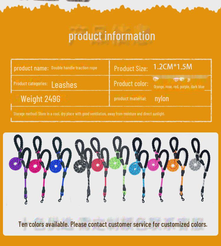 Double Handle Reflective Large Dog Leash with Logo