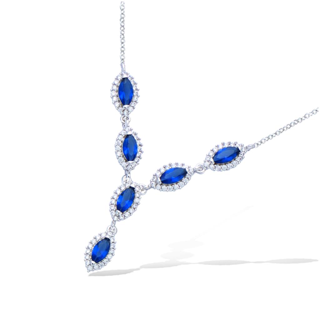 Les Trésors De Lily [Q4039] - Silver Necklace 'Sissi' Silver Sapphire (rhodium Plated)