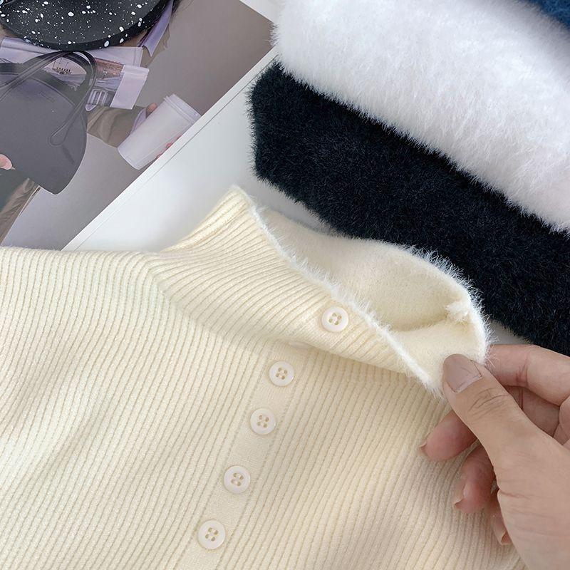 Трикотаж с полувысоким воротником, элегантные топы, женская мода, осень-зима, утолщенный внутренний свитер плюс флис, повседневный теплый пуловер