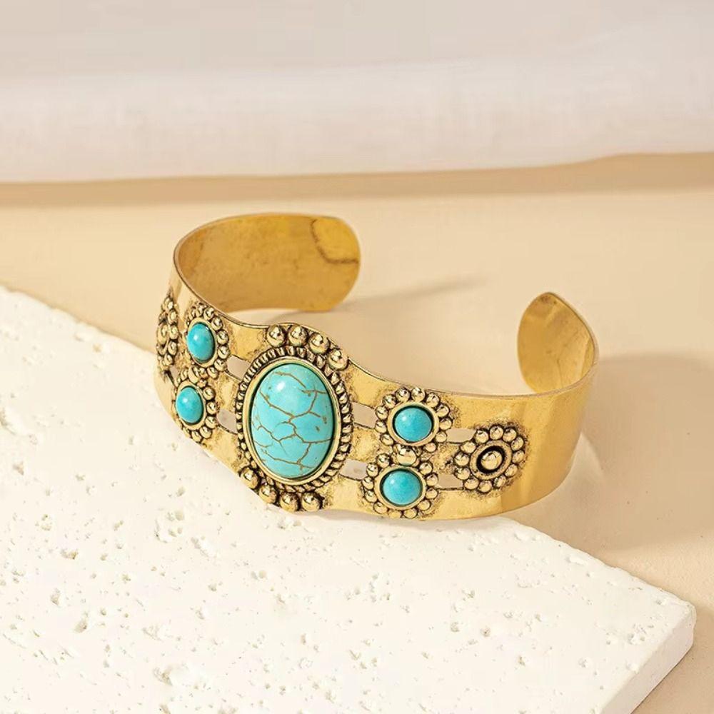 Inlaid Imitation Turquoise Bracelet Bohemian Style Open Cuff Bangle Fashion Turquoise Bangle Women