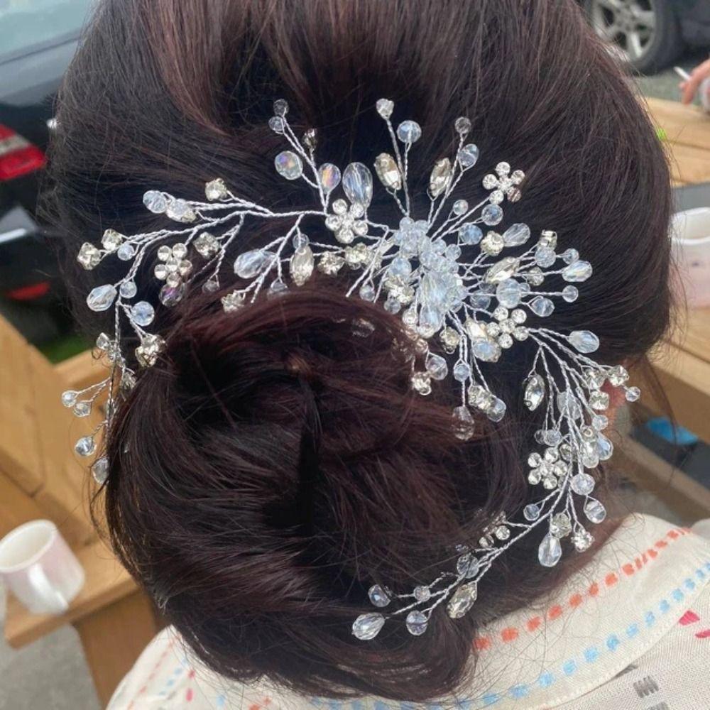 Handmade Pearl Crystal Hairband Silver Color Pearl Rhinestone Wedding Hair Accessories  Women