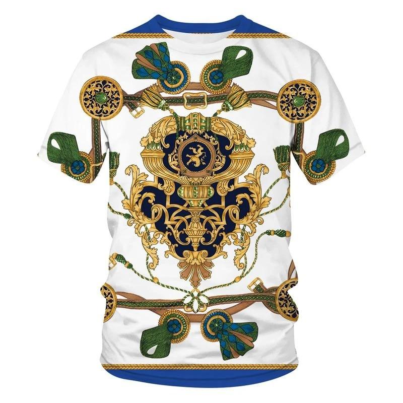 Men's Baroque Style Animal & Ornament Print Short Sleeve T-shirts Summer Round Neck Fashionable Casual Men's T-shirts
