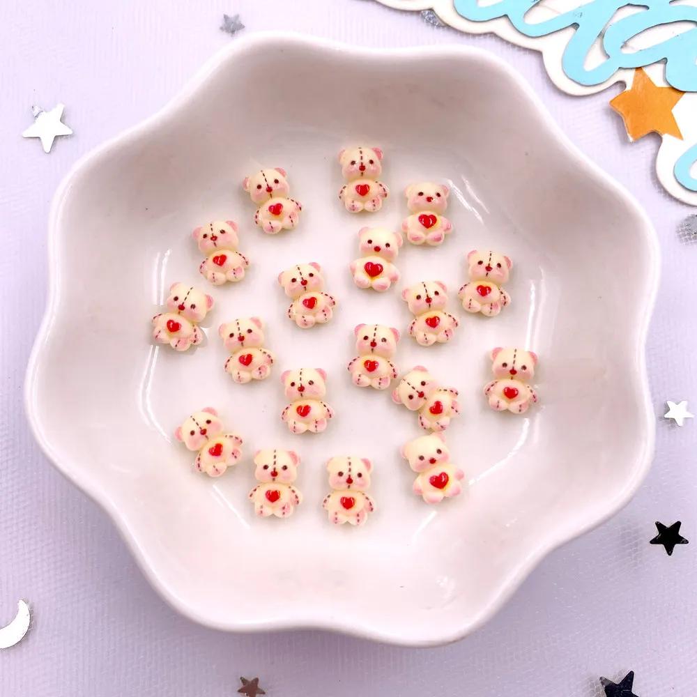 100 шт. смоляная красочная мини-фигурка в виде медведя с бантом из мультфильма «Любовь», декор для ногтей с плоской задней частью, аксессуары для скрапбукинга