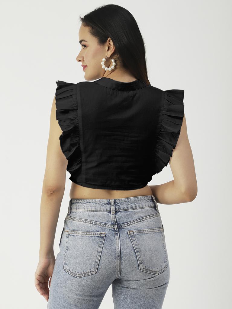 Moomaya Укороченный топ из цельного хлопка на пуговицах, топы с оборками на рукавах, лето