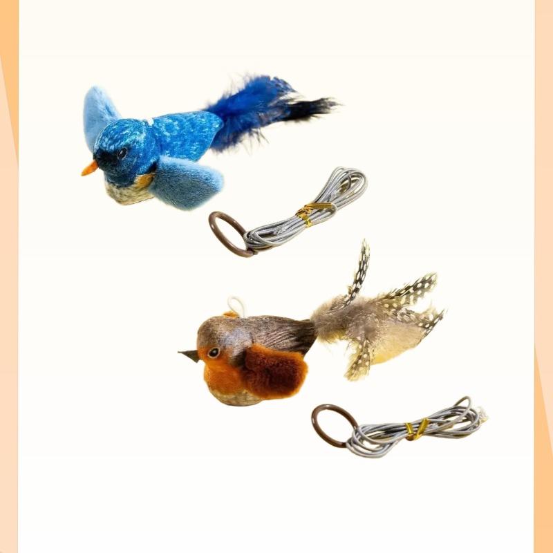 Chirping Bird Cat Toy Interactive Flapping Wings Plush Bird Toy, Elastic Rope To Relieve Boredom and Resist Scratching and Biting