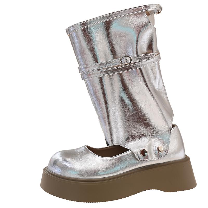 Модные туфли-одинарки на платформе, два способа носки, осенняя новинка, круглый носок, мелкая посадка, металлический ремешок, нескользящая износостойкая обувь на каблуке-рюмочке