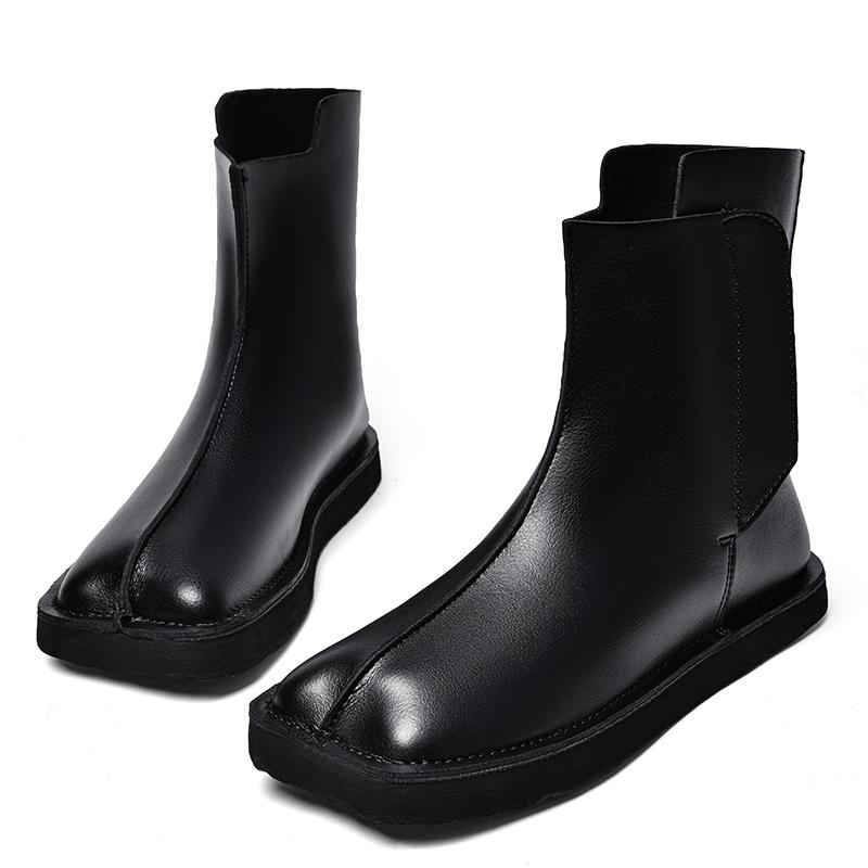 Мужские ботильоны из натуральной кожи черного цвета, ковбойские таби с раздвоенным носком, челси, для улицы, комфортные, высокие, мужские повседневные туфли, классический дизайн