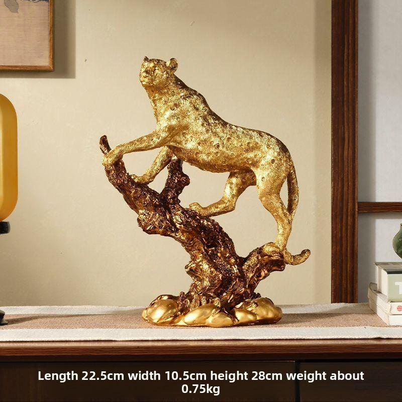 The Bookcase with a Golden Leopard Desktop Is a High-end, Elegant, and Modern Leopard-shaped Decoration for the Bedroom