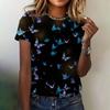 Women's Clothing T-shirt Crew Neck Fashion Short Sleeve Summer Casual Top 3D Butterfly Print Loose Breathable Women's T-shirt