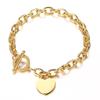 Rose Gold Heart-Shaped Letter Bracelet with OT Buckle - European & American Fashion