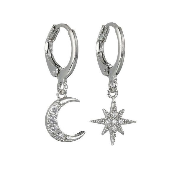 New Exquisite Sterling Star Moon Zircon Hoop Earrings Women Fashion Pendant Earrings Jewelry