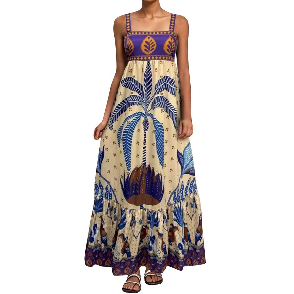 Women's Casual Fashion Vintage Floral Print Suspender Dress Elegant Holiday Dress