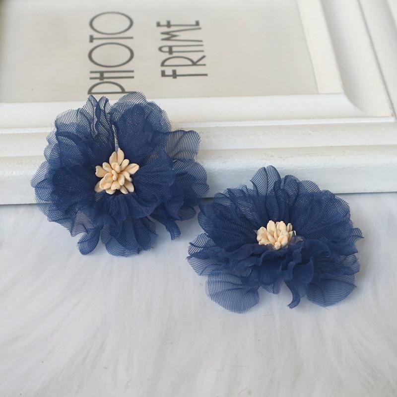 10 шт. 5 см плиссированные цветы из шифоновой ткани с сердцевиной для DIY аксессуаров для волос, шляп, повязки на голову, украшения свадебного платья