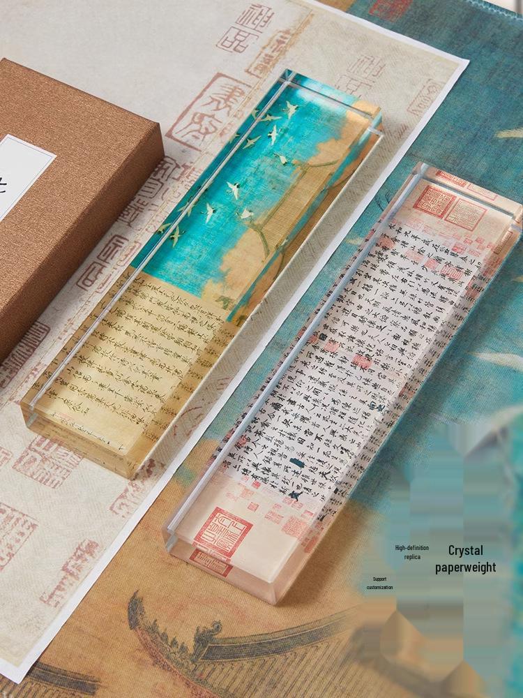 20cm Creative Crystal Paperweight: Calligraphy & Stone-Inspired Ruler