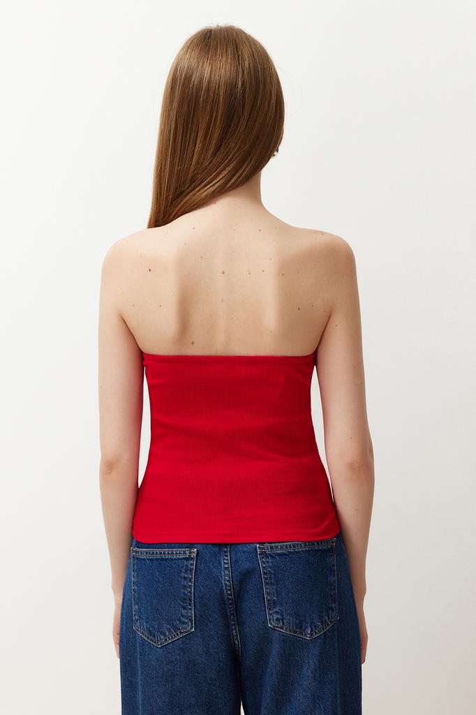 Women's Fashion New Blouse Stone Ribbed Strapless Collar Woven Garnish Fitted Cotton Stretchy Crop Knitted Blouse