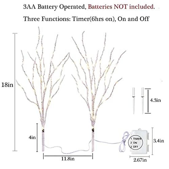 Hairui Birch Branch with LED Illumination, 45cm Tall, Tabletop Light, Nordic Style, White (Vase Not Included)