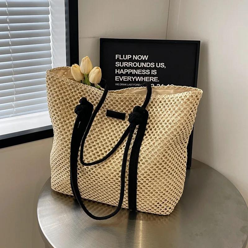Соломенная женская сумка через плечо большой емкости, новая летняя модная универсальная ажурная плетеная сумка, пляжная сумка для отдыха на море