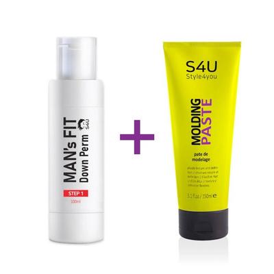 Мужская укладка на бок вьющихся волос, прямые, самозавивка, 100 мл + S4U Формовочная паста, мужской воск, 100 мл, 1 шт.