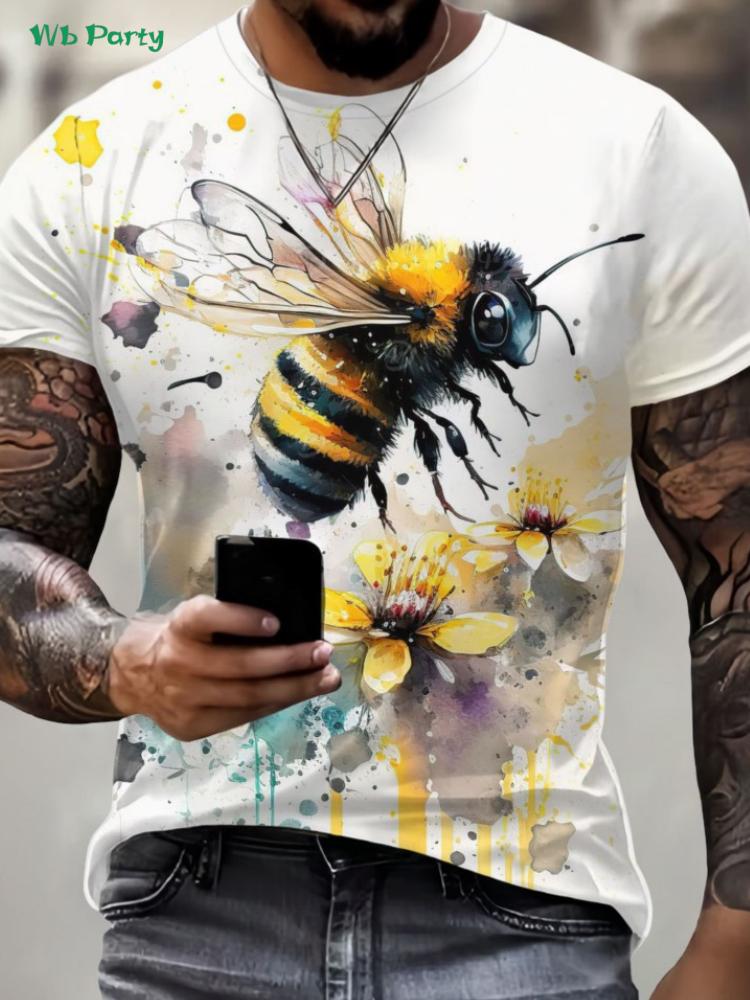 Squirrel Dog Bee Pattern T-Shirt Fun Animal 3D Printed Short Sleeve Tees Fashion Street O-Neck T Shirts Oversized Men's Clothing