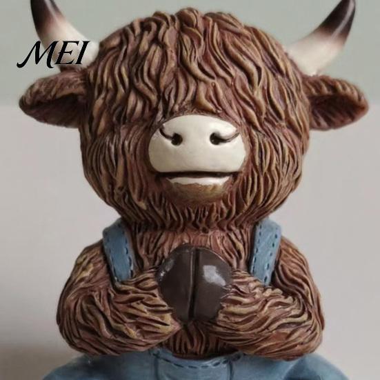 Farmhouse Style Figurines Yoga Highland Cow Resin Figurine, Overalls Statues, Waterproof Healing Atmosphere Decor Garden Ornament for Indoor