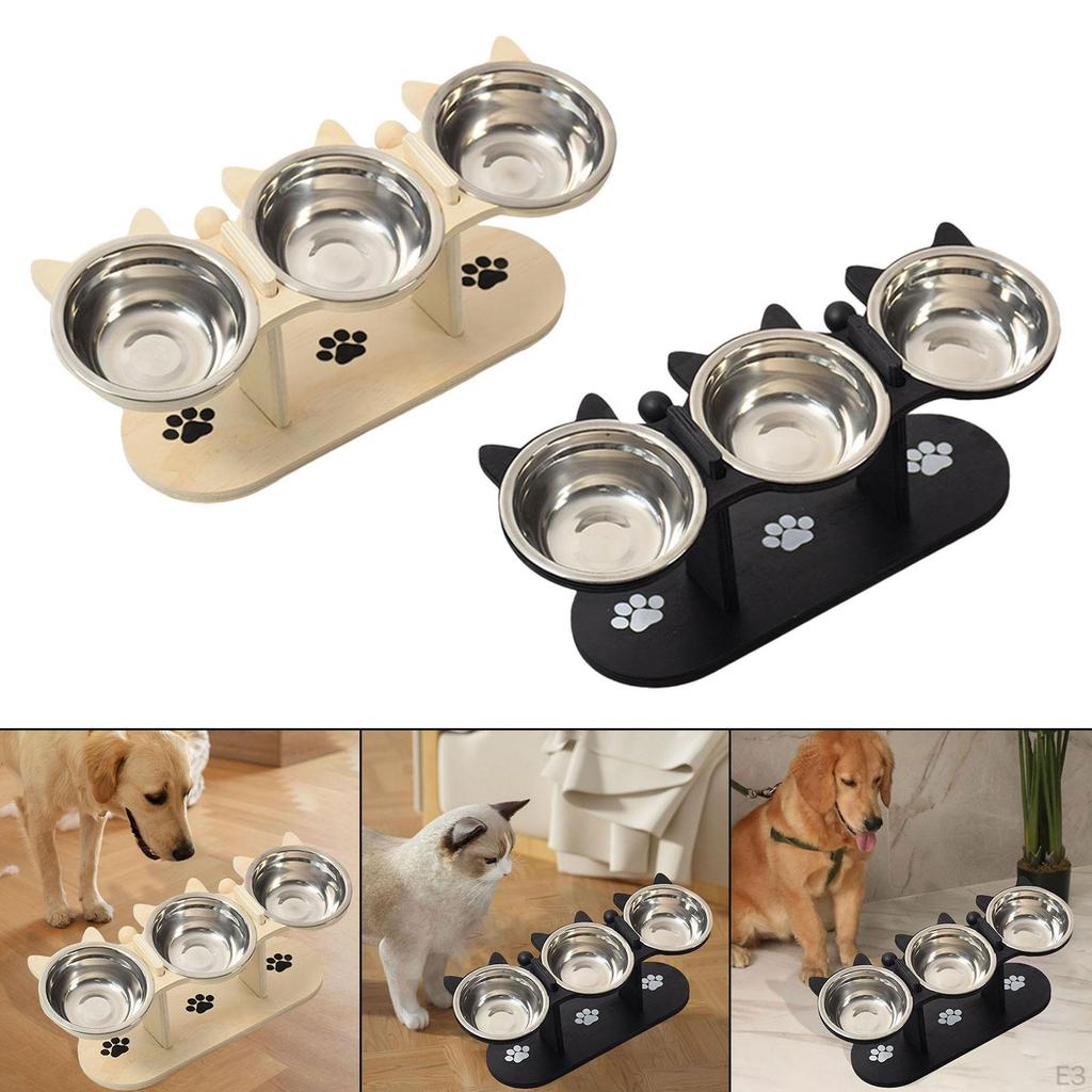 Приподнятые миски для кошек, кормушка, портативная, устойчивая, с 3 мисками из нержавеющей стали для питомцев для