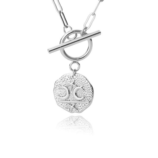 Готическое ожерелье с луной и звездами для женщин, цепочка из нержавеющей стали, круглые подвески, винтажные украшения с пряжкой OT