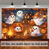 2D planar broom-themed Halloween background fabric, with two white ghosts in the center of the picture.zyc