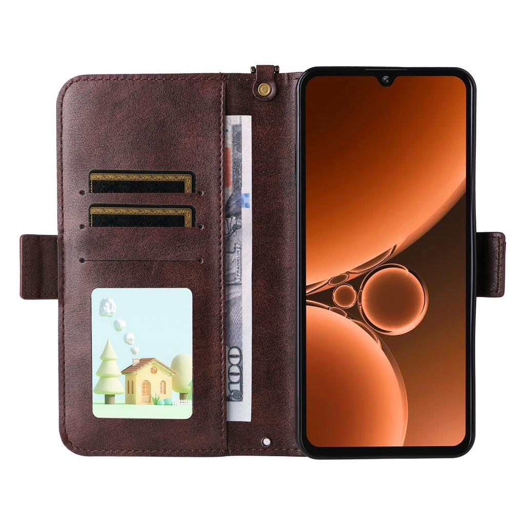 For Oukitel C59 Pro Leather Case Magnetic Closure Wallet Stand Phone Cover with Crossbody Strap