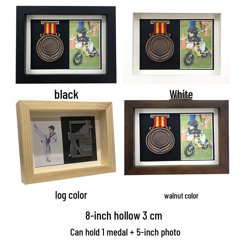 Solid Wood Medal and Certificate Display Rack with Photo Frame
