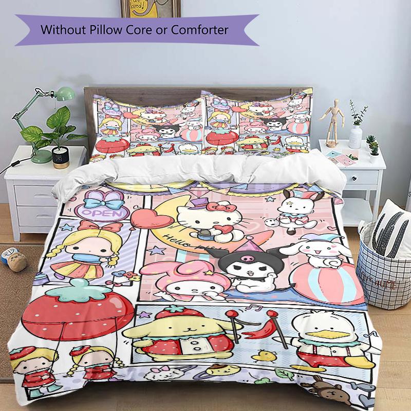 3 шт. Комплект одеял с принтом «Дружба и веселье» Hello Kitty и друзья Мягкое и удобное одеяльное покрытие для спальни, гостевой комнаты Комплект постельного белья S022