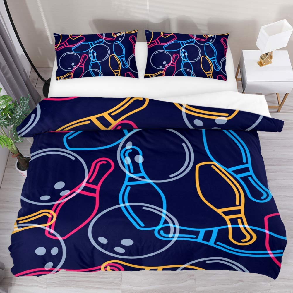 Постельный набор для боулинга 3 предмета Удар страйк в боулинге с рисунком огненного взрыва Пододеяльник на спортивную тематику из микрофибры