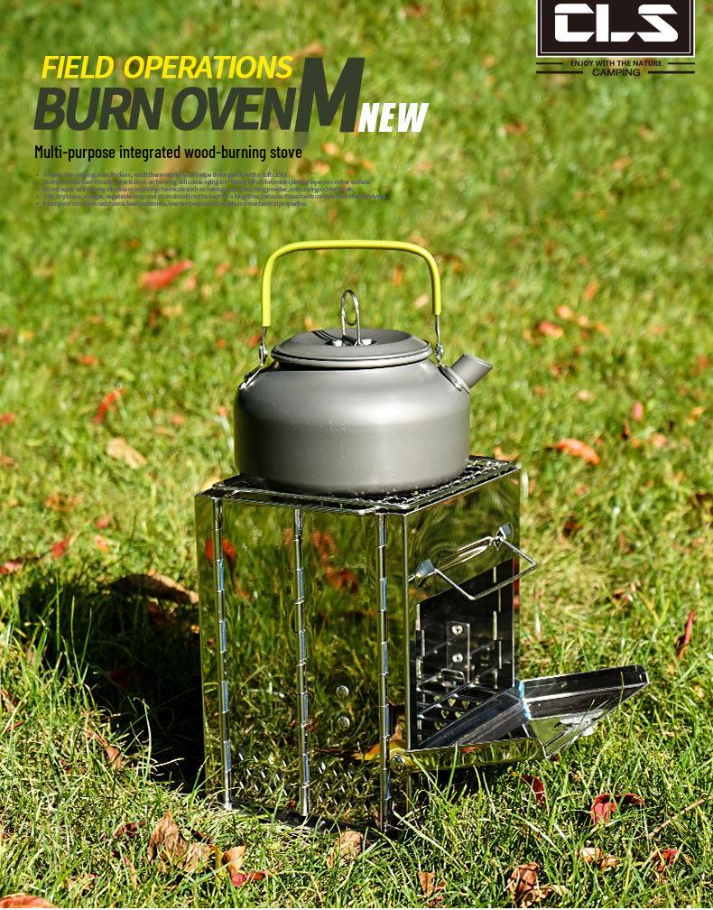 Уличная складная печь из нержавеющей стали для дров и древесного угля со встроенным устройством для розжига огня для кемпинга, барбекю и обогрева