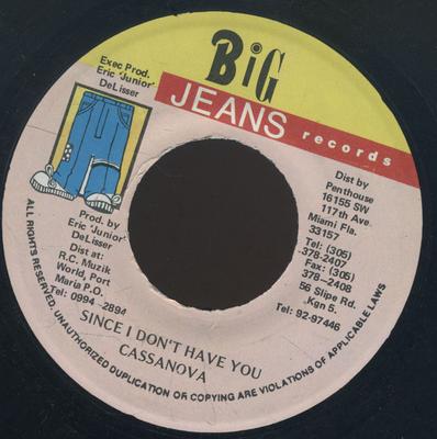 7-дюймовая пластинка CASSANOVA - Since I Don't Have You NONE Big Jeans Recor Ямайский Регги, Ска и Даб Б/У