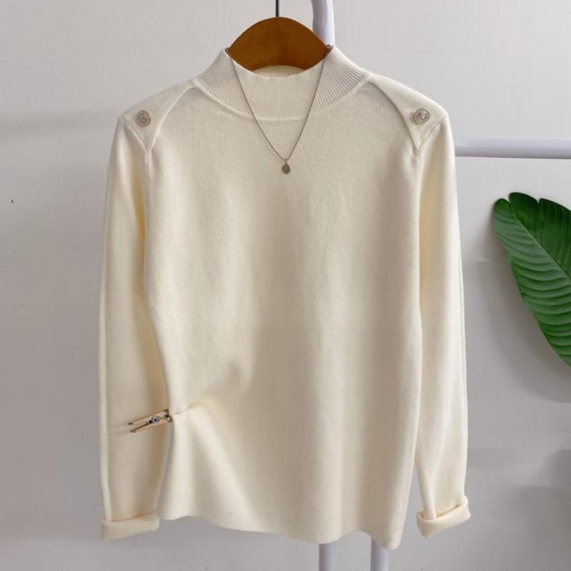 Honey J Women Cosely Shoulder Button Stretch Mock Neck Knit 5color
