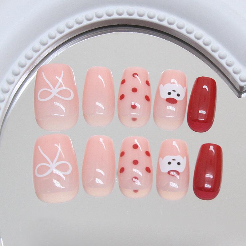 Cartoon Animal Polka Dot Bow Fashionable Girl Versatile Cute Short Removable Wearable Nail Art 30 Pieces